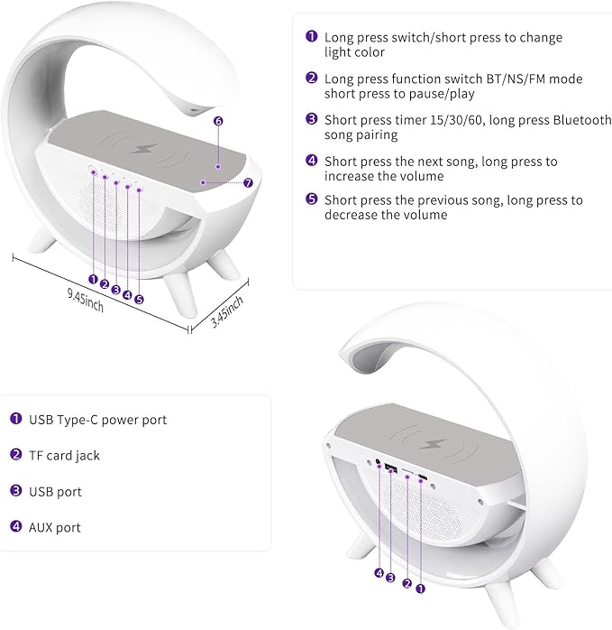 RGB LED Wireless Charging Speaker And Table Lamp